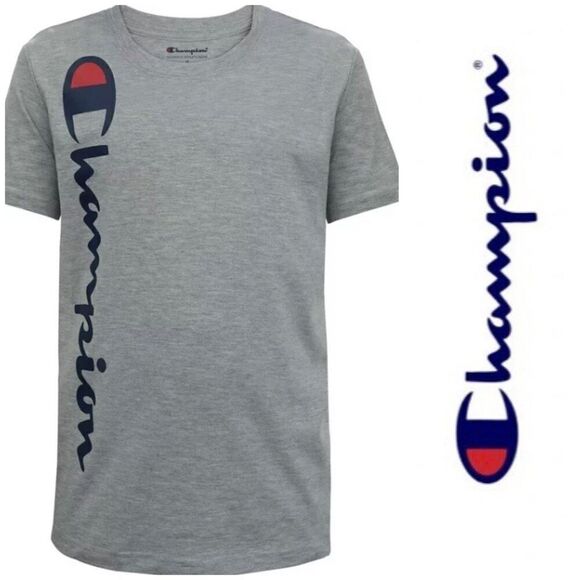 CHAMPION - NWOT Boys Sz 18-20 Vertical Script Logo Tee/Oxford Heather - Picture 1 of 11